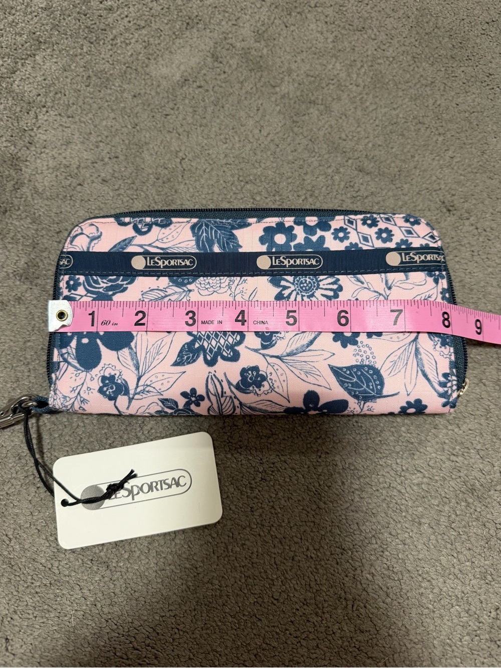 Lesportsac Pink Floral Wristlet with Navy Trim NWT - Picture 8 of 10
